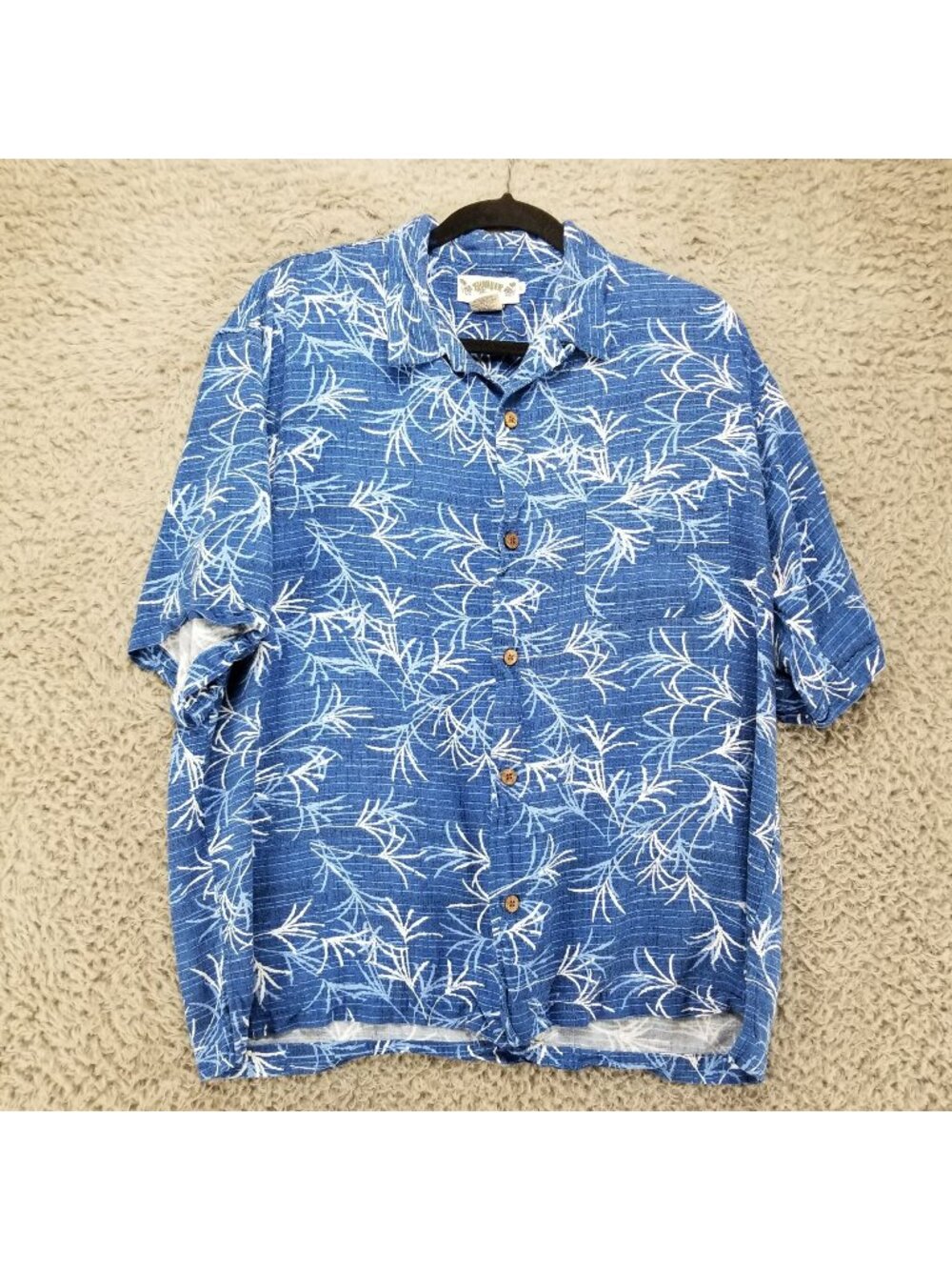 Hawaiian Tropic Shirt Mens Large Blue Floral Short Sleeve Button Up Aloha *Read*